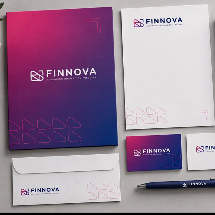 Identidad visual de FINNOVA aplicada a piezas institucionales